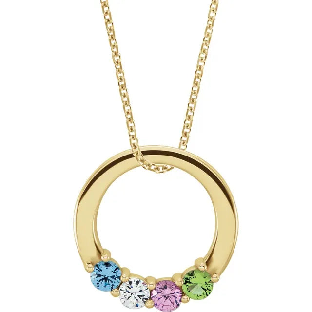 14K Yellow Gold Circle Birthstone Necklace with 16" - 18" chain