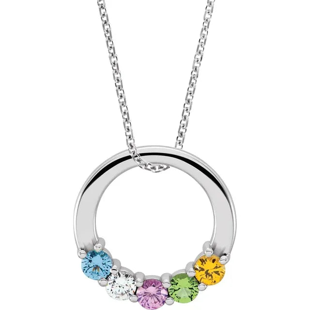 14K White Gold Circle Birthstone Necklace with 16" - 18" chain