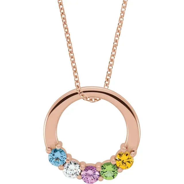 14K Rose Gold Circle Birthstone Necklace with 16" - 18" chain