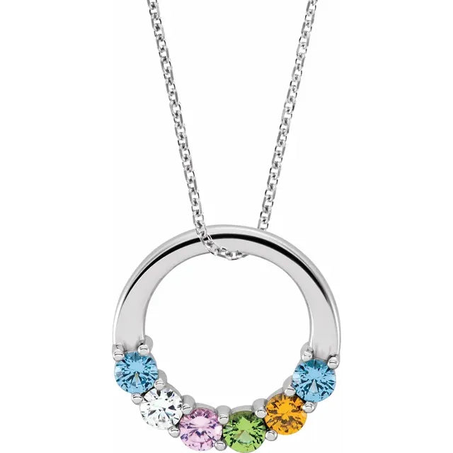 14K White Gold Circle Birthstone Necklace with 16" - 18" chain