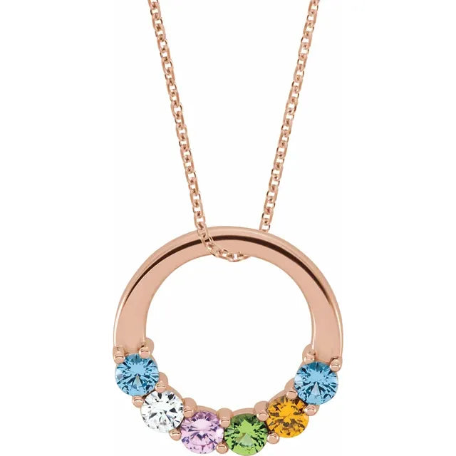 14K Rose Gold Circle Birthstone Necklace with 16" - 18" chain
