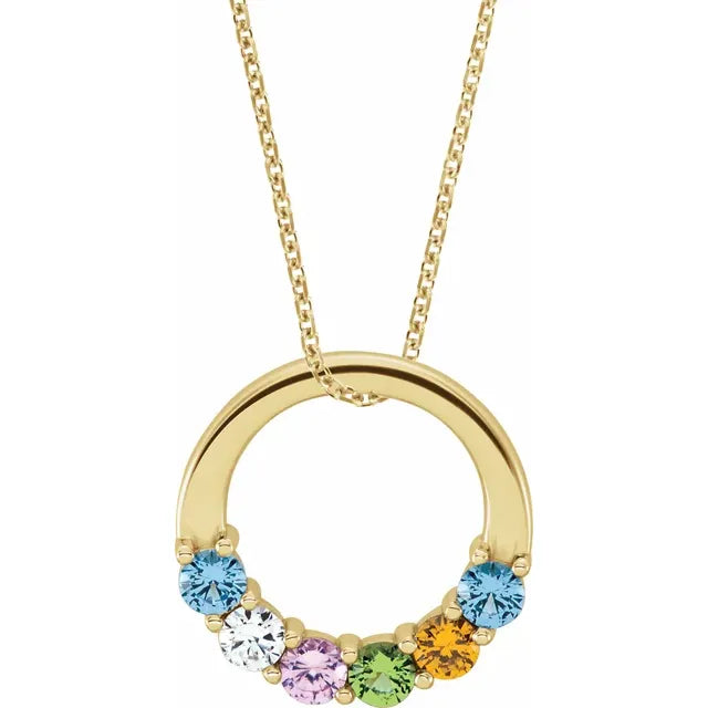 14K Yellow Gold Circle Birthstone Necklace with 16" - 18" chain