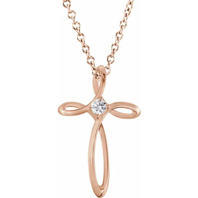 14K Rose Gold Family Birthstone Cross Necklace