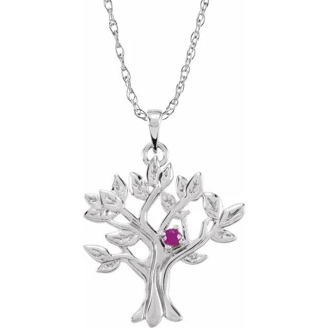 14K White Gold My Tree™ Family Birthstone Necklace With 18" Chain