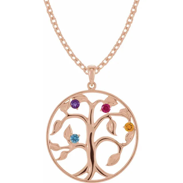 14K Rose Gold Family Tree Birthstone Necklace