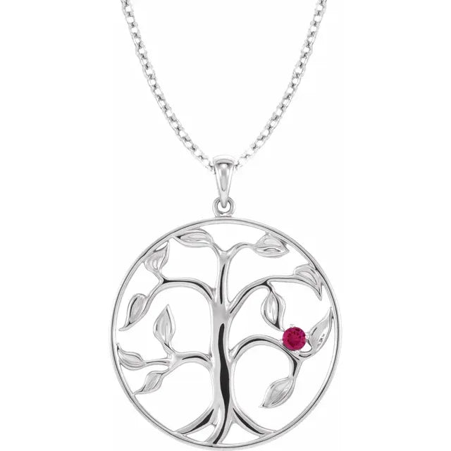 14K White Gold Family Tree Birthstone Necklace
