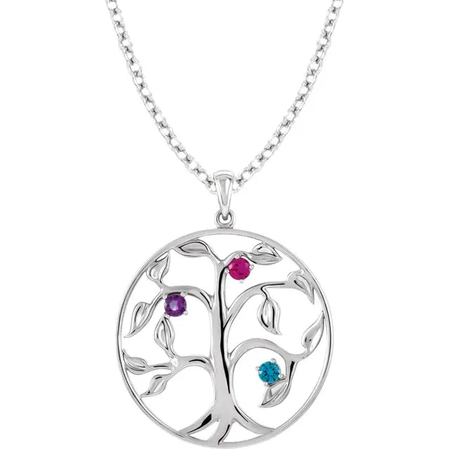 14K White Gold Family Tree Birthstone Necklace
