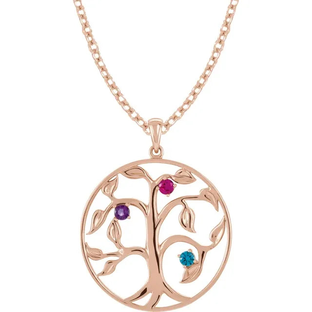 14K Rose Gold Family Tree Birthstone Necklace