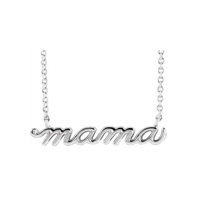 14KT White Gold Petite Script Mama 18" Necklace