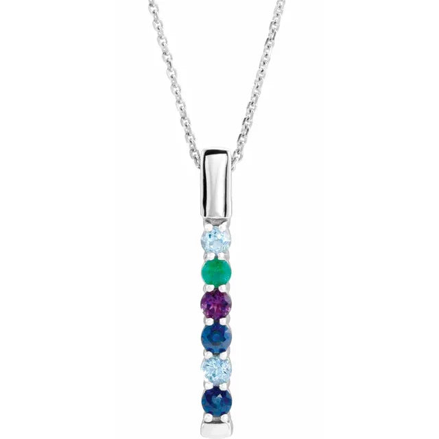 14K White Gold Family Birthstone Bar 16-18" Necklace