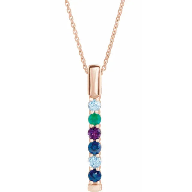 14K Rose Gold Family Birthstone Bar 16-18" Necklace