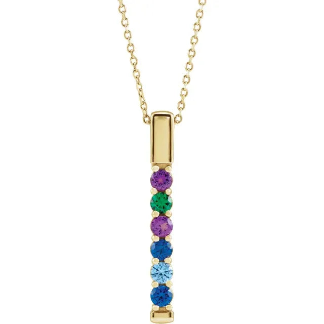 14K Yellow Gold Family Birthstone Bar 16-18" Necklace