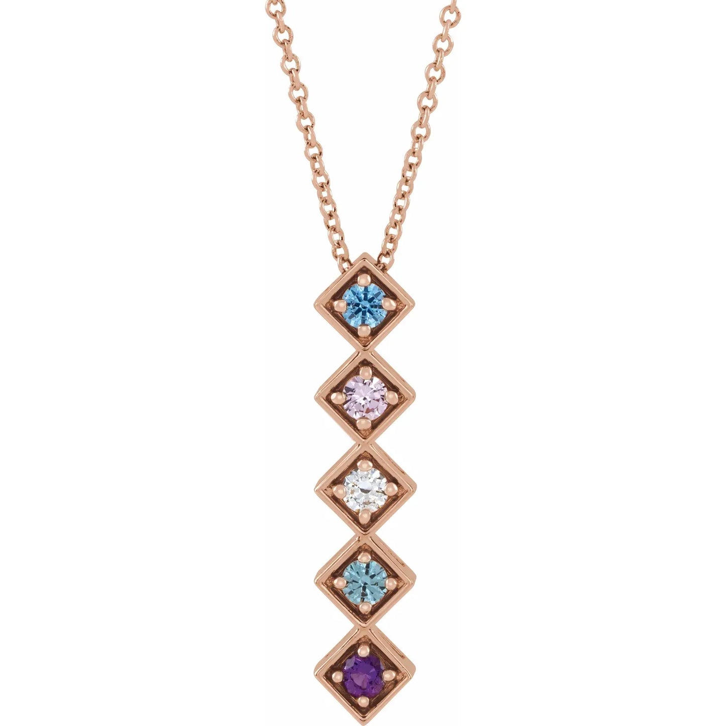 14K Rose Gold Family Birthstone Bar Slide Necklace