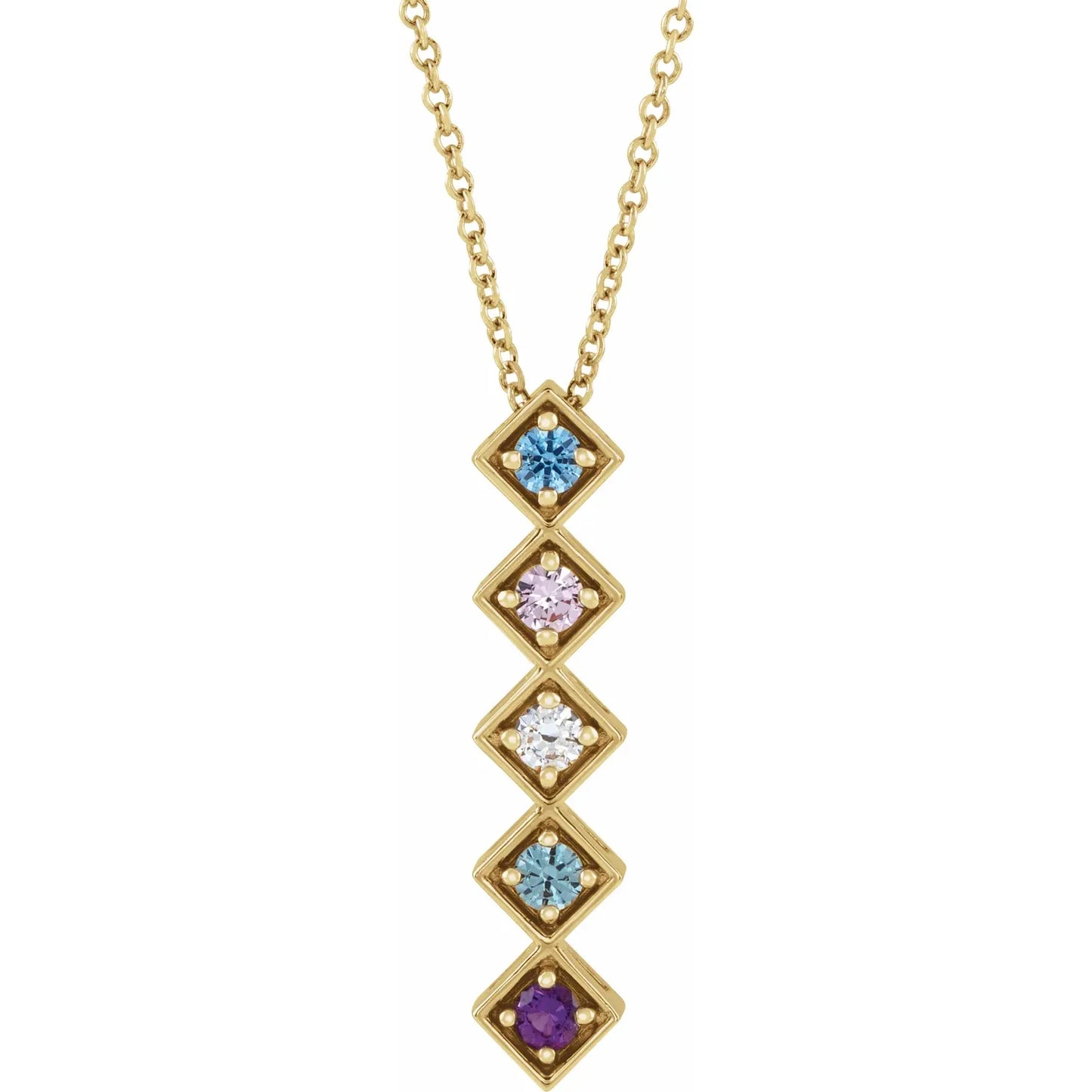 14K Yellow Gold Family Birthstone Bar Slide Necklace