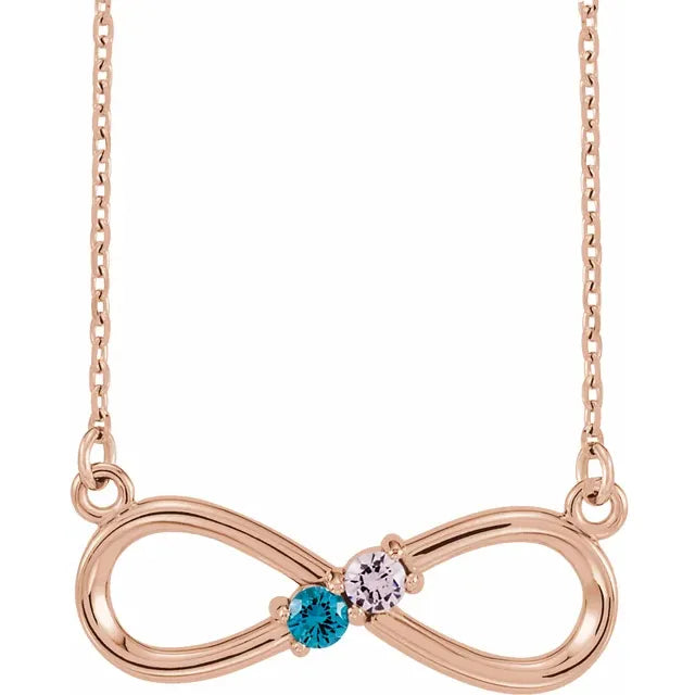 14K Rose Gold Infinity Inspired Family Birthstone Necklace with 18" chain