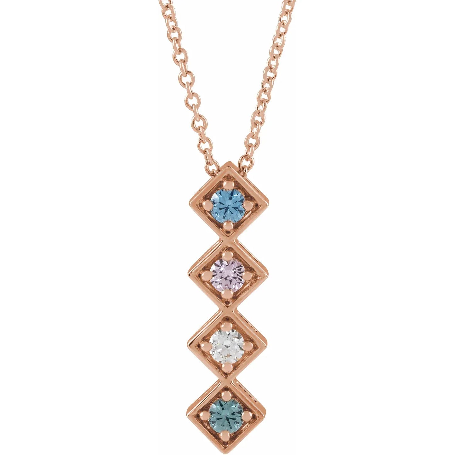 14K Rose Gold Family Birthstone Bar Slide Necklace