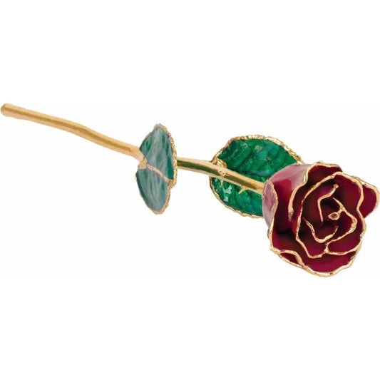 January Garnet Lacquered Birthstone Colored Rose with Gold Trim