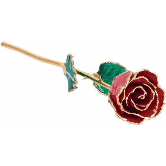 July Ruby Colored Lacquered Birthstone Rose with Gold Trim