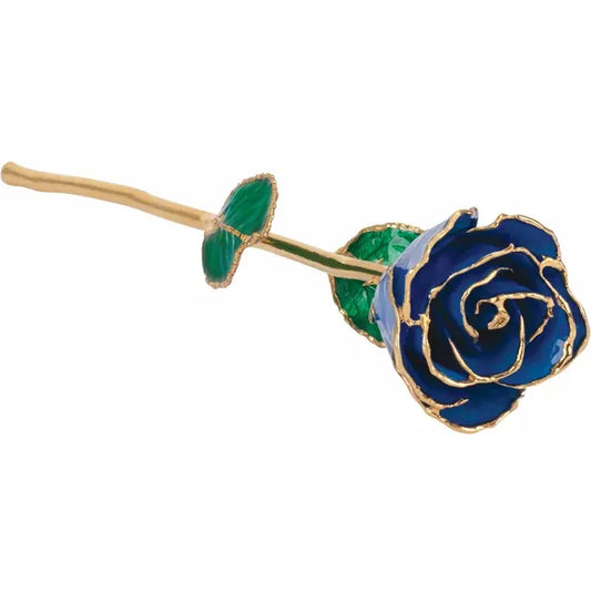 September Blue Sapphire Colored Lacquered Birthstone Rose with Gold Trim