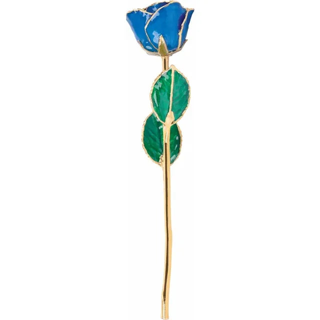 September Blue Sapphire Colored Lacquered Birthstone Rose with Gold Trim