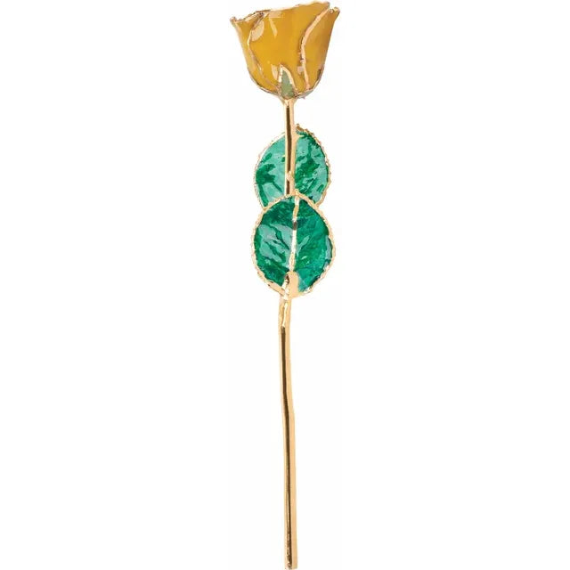 November Yellow Topaz Citrine Colored Lacquered Birthstone Rose with Gold Trim