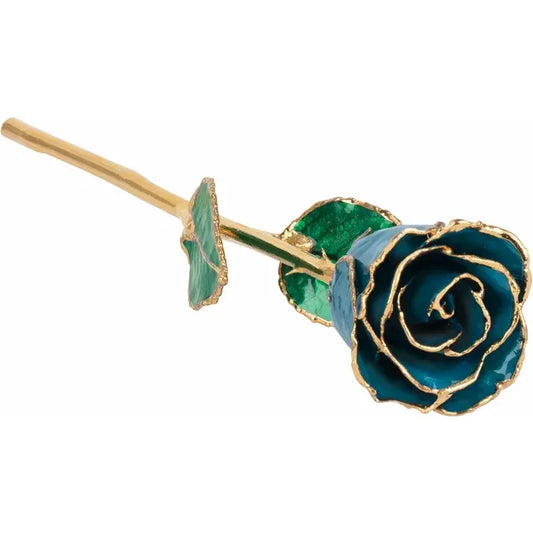 December Blue Zrcon Colored Lacquered Birthstone Rose with Gold Trim