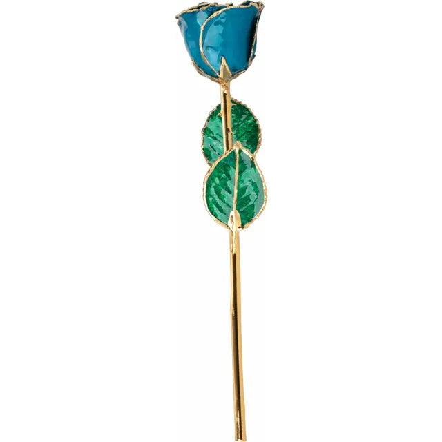 December Blue Zrcon Colored Lacquered Birthstone Rose with Gold Trim