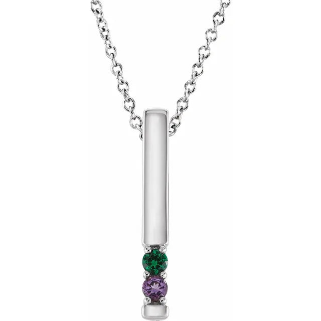14K White Gold Family Birthstone Bar 16-18" Necklace