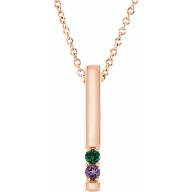 14K Rose Gold Family Birthstone Bar 16-18" Necklace
