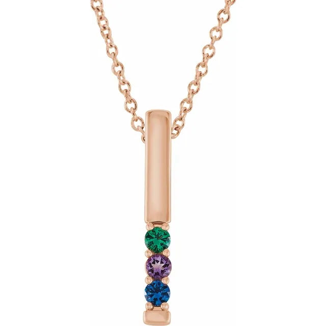 14K Rose Gold Family Birthstone Bar 16-18" Necklace