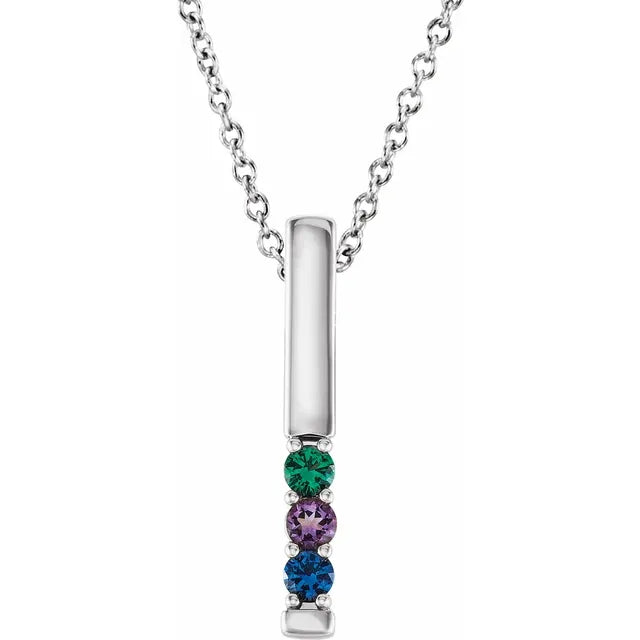 14K White Gold Family Birthstone Bar 16-18" Necklace