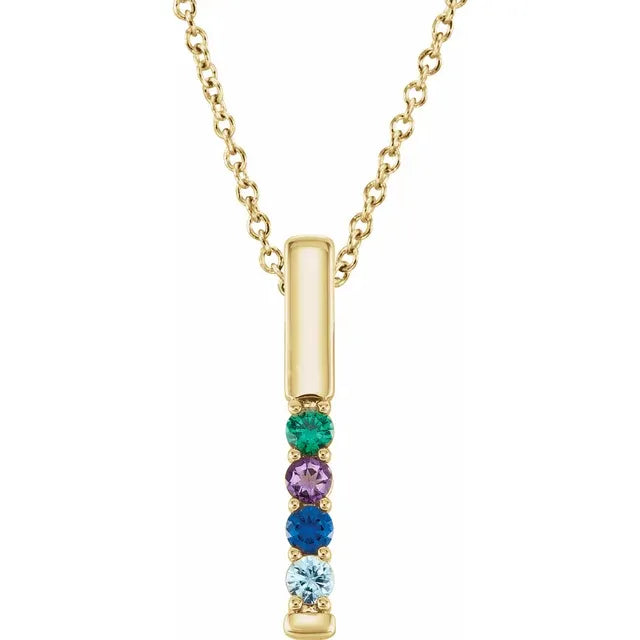 14K Yellow Gold Family Birthstone Bar 16-18" Necklace