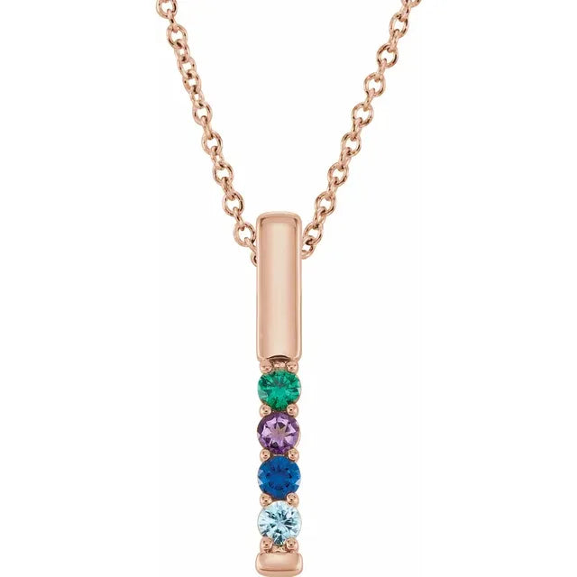 14K Rose Gold Family Birthstone Bar 16-18" Necklace