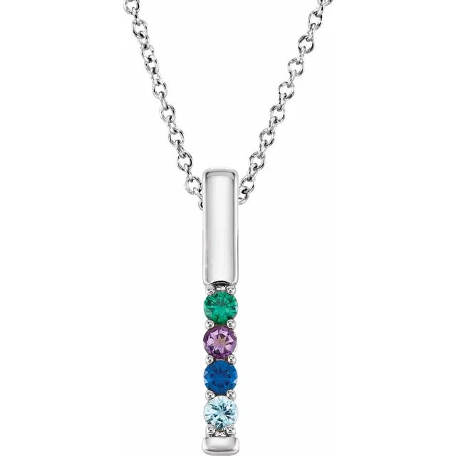 14K White Gold Family Birthstone Bar 16-18" Necklace