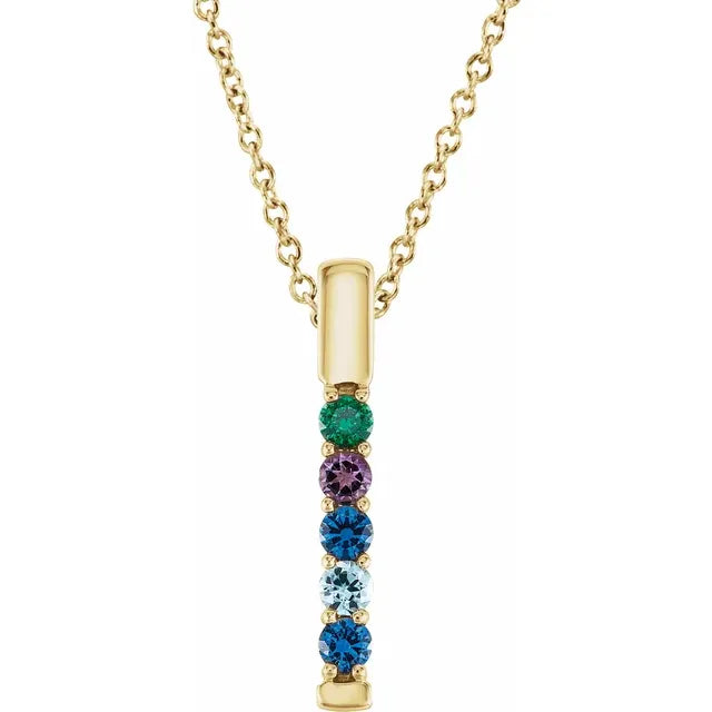 14K Yellow Gold Family Birthstone Bar 16-18" Necklace