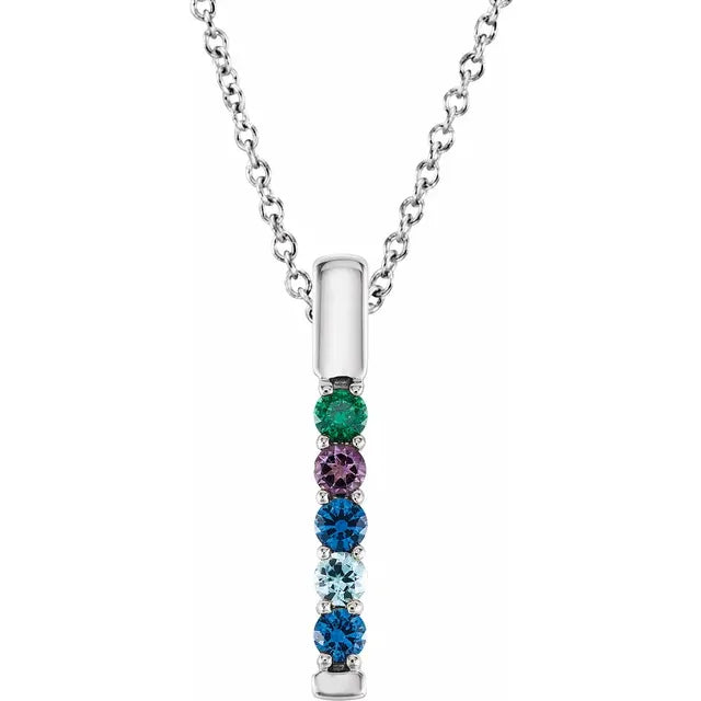 14K White Gold Family Birthstone Bar 16-18" Necklace