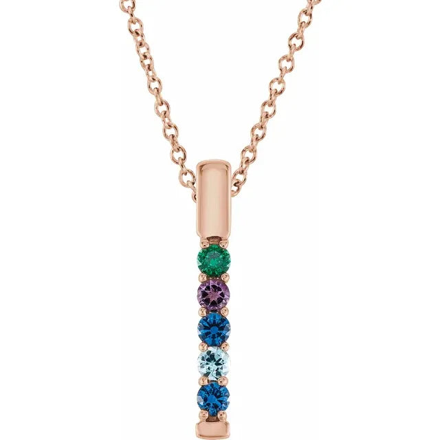 14K Rose Gold Family Birthstone Bar 16-18" Necklace