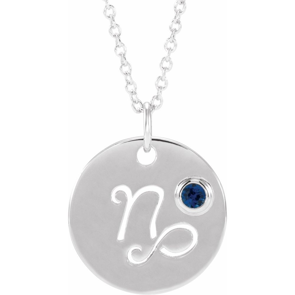 Sterling SIlver Zodiac Disc 16-18" Necklace With Stone