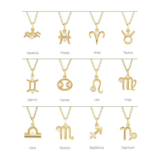 14K Gold .015 CT Natural Diamond Zodiac 16-18" Necklace