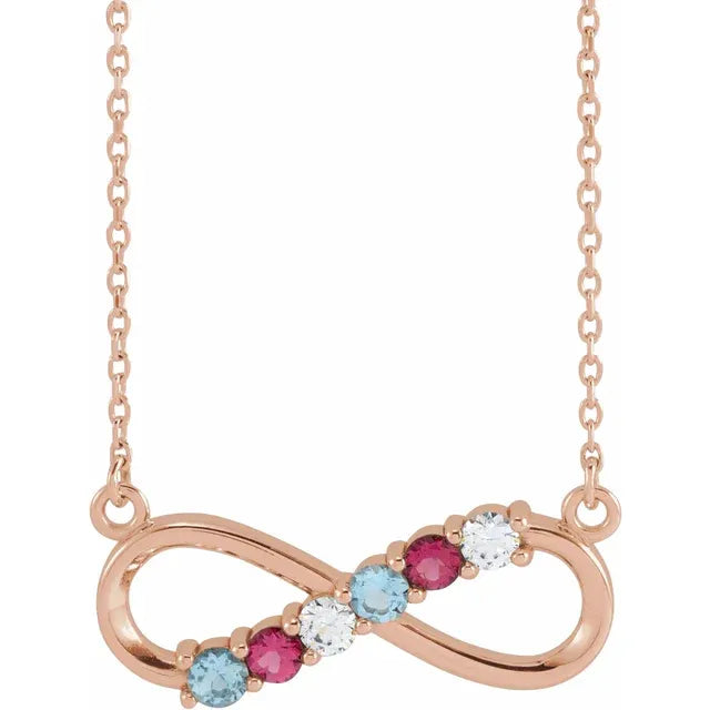 14K Rose Gold Infinity Inspired Family Birthstone Necklace with 18" chain
