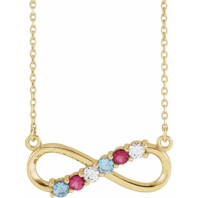 14K Yellow Gold Infinity Inspired Family Birthstone Necklace with 18" chain