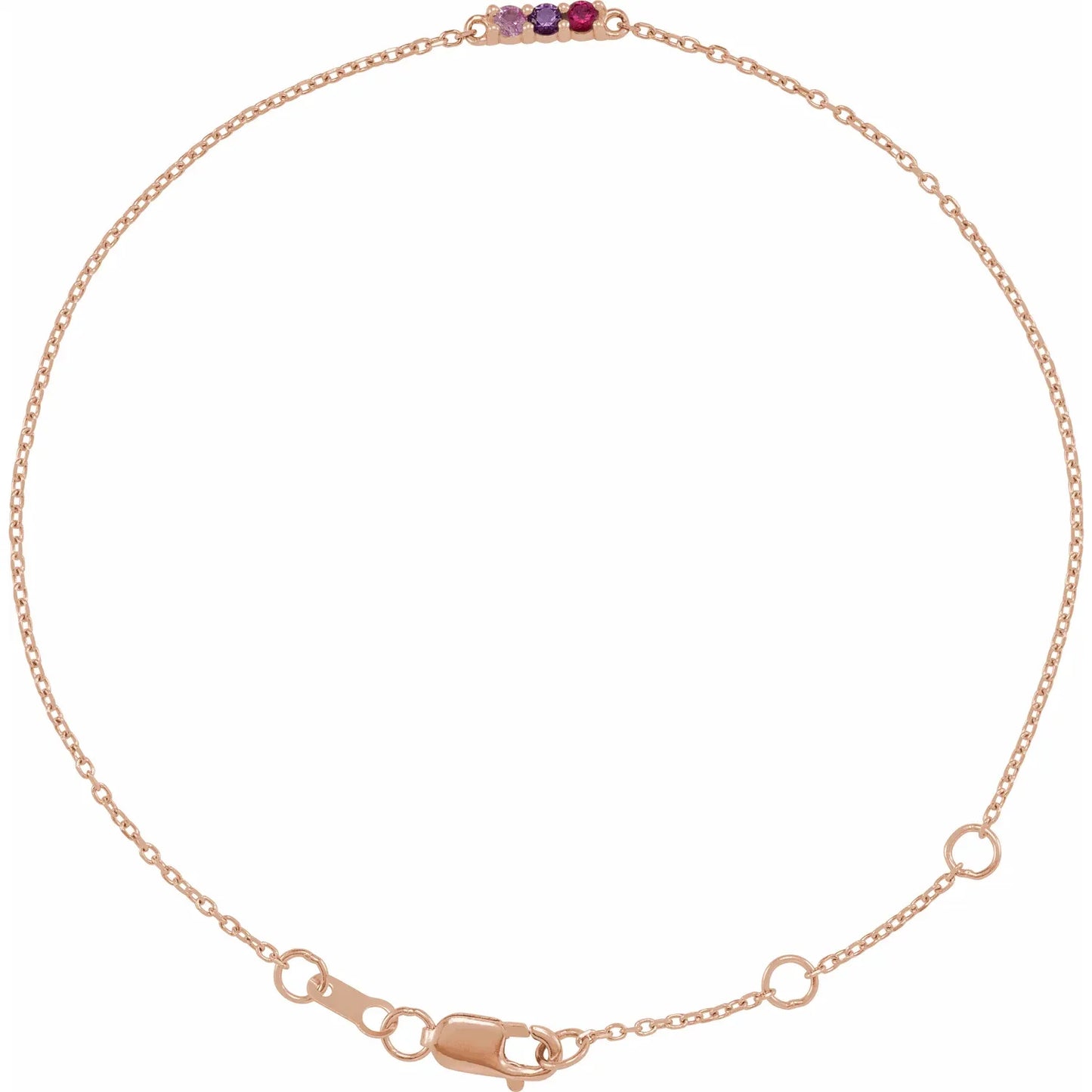 14K Rose Gold Family Birthstone 6 1/2 - 7 1/2 Inch Bracelet