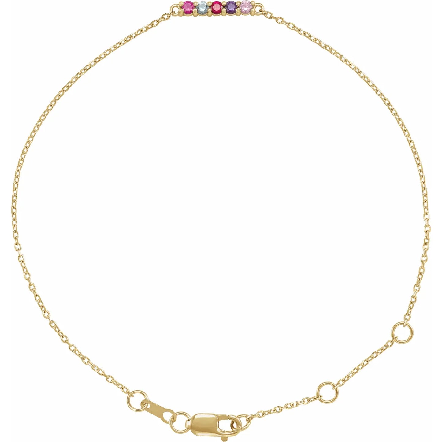 14K Yellow Gold Family Birthstone 6 1/2 - 7 1/2 Inch Bracelet
