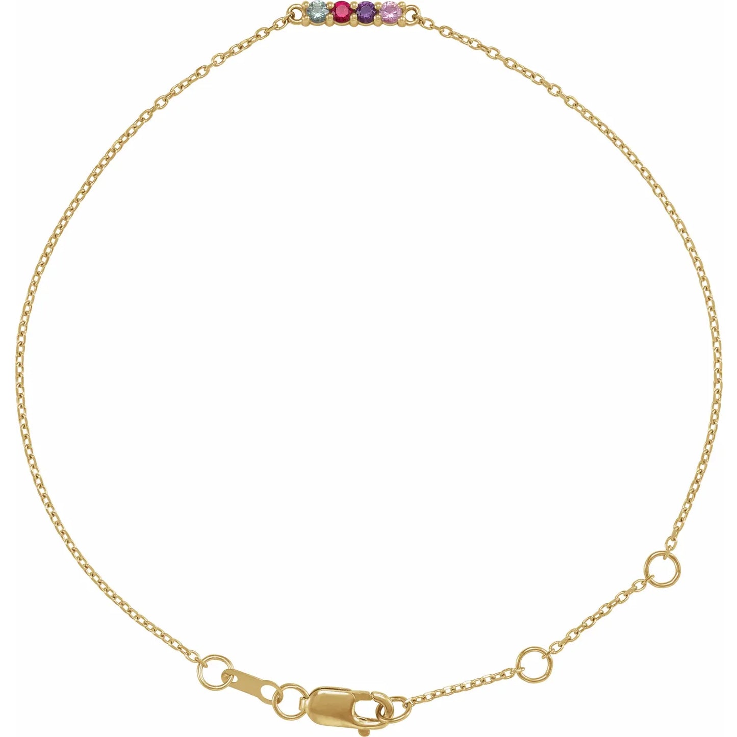 14K Yellow Gold Family Birthstone 6 1/2 - 7 1/2 Inch Bracelet