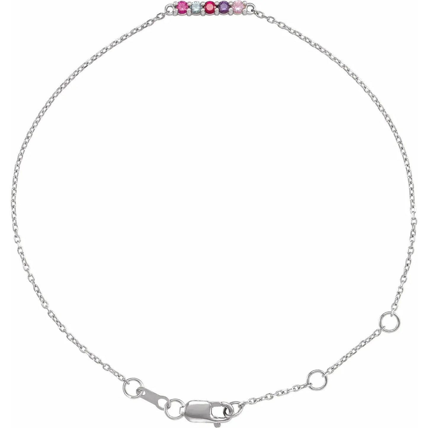 14K White Gold Family Birthstone 6 1/2 - 7 1/2 Inch Bracelet
