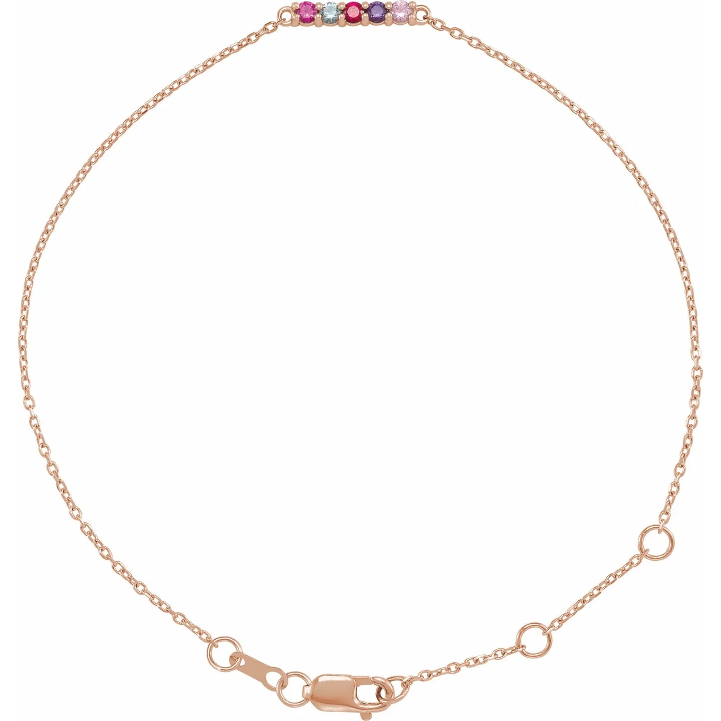 14K Rose Gold Family Birthstone 6 1/2 - 7 1/2 Inch Bracelet