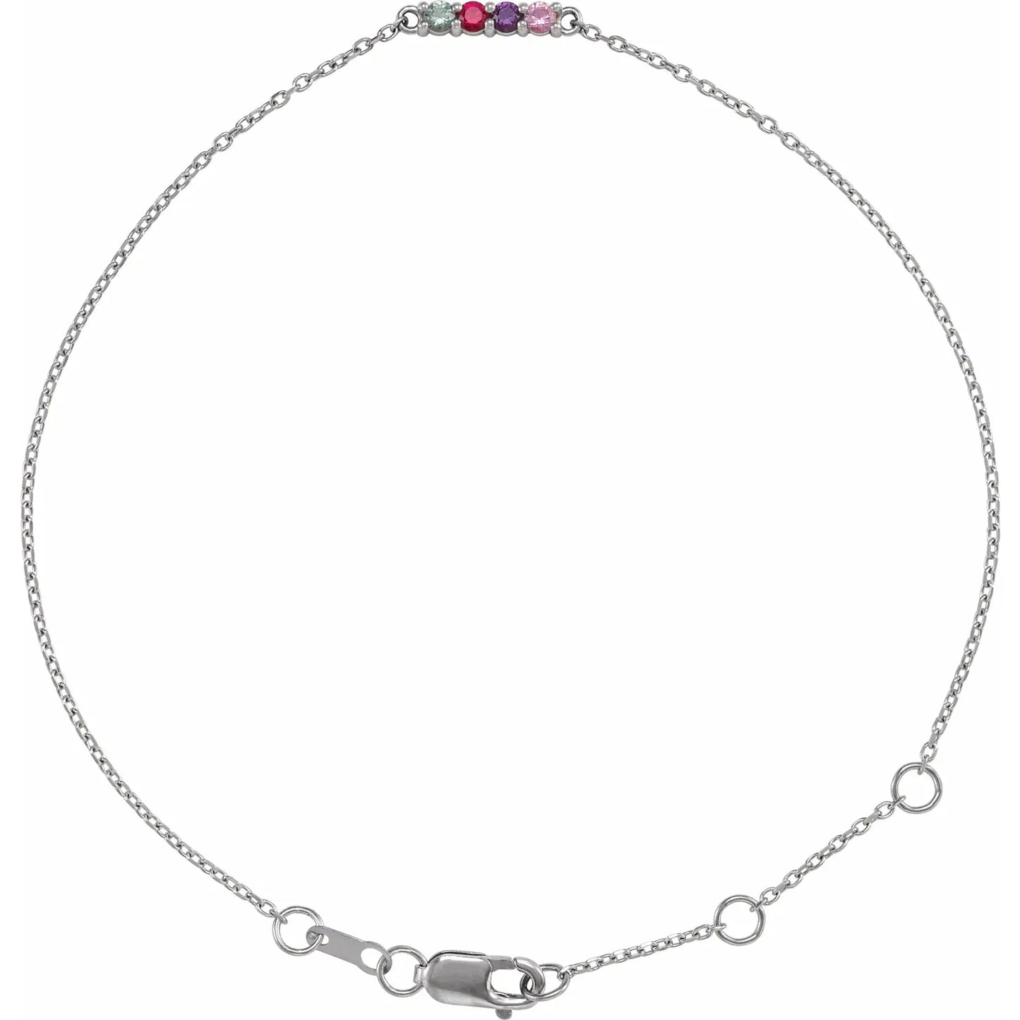 14K White Gold Family Birthstone 6 1/2 - 7 1/2 Inch Bracelet