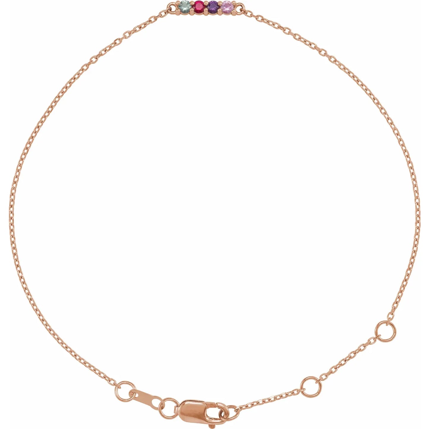 14K Rose Gold Family Birthstone 6 1/2 - 7 1/2 Inch Bracelet