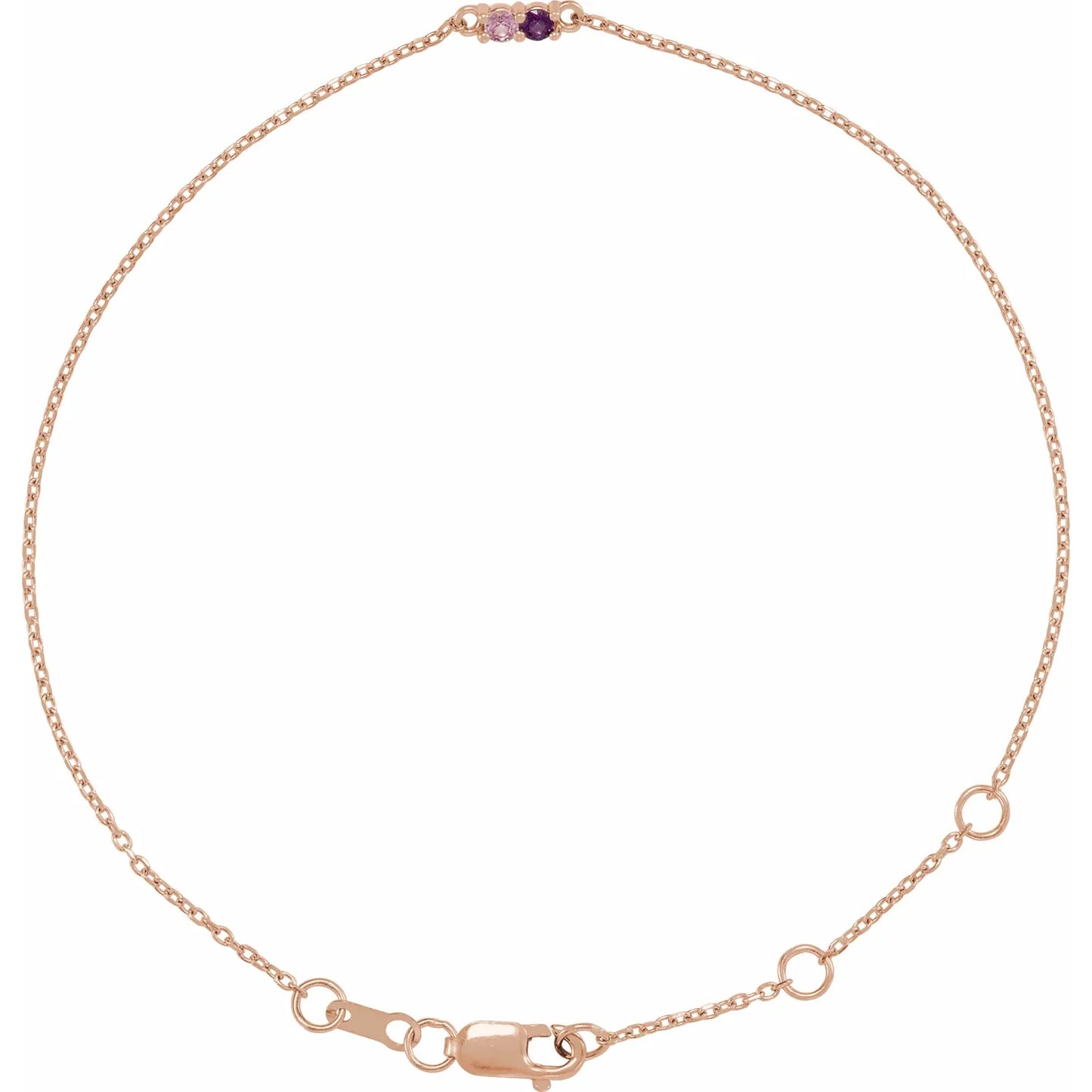 14K Rose Gold Family Birthstone 6 1/2 - 7 1/2 Inch Bracelet