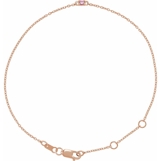 14K Rose Gold Family Birthstone 6 1/2 - 7 1/2 Inch Bracelet